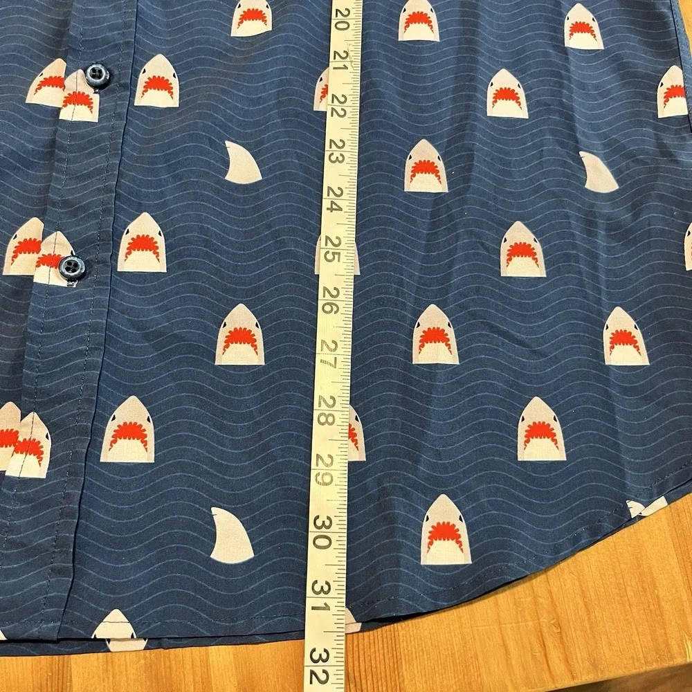 RSVLTS Men's Shirt Size XL Chomp Shark Shirt Short Sleeve Blue Button Up Summery - Picture 11 of 11